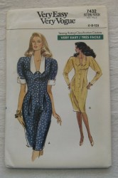 7432 VOGUE LOOSE TAPER SS-LS BUTTON DRESS EZ PATTERN 6-10, 12-16